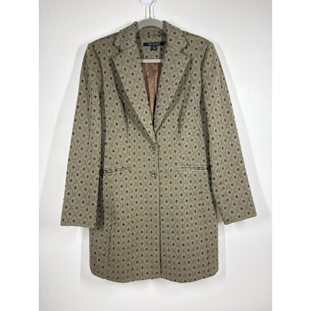 Insight Womens Blazer Coat Size 6 Green Brown Embroidered Brocade Dark Academia